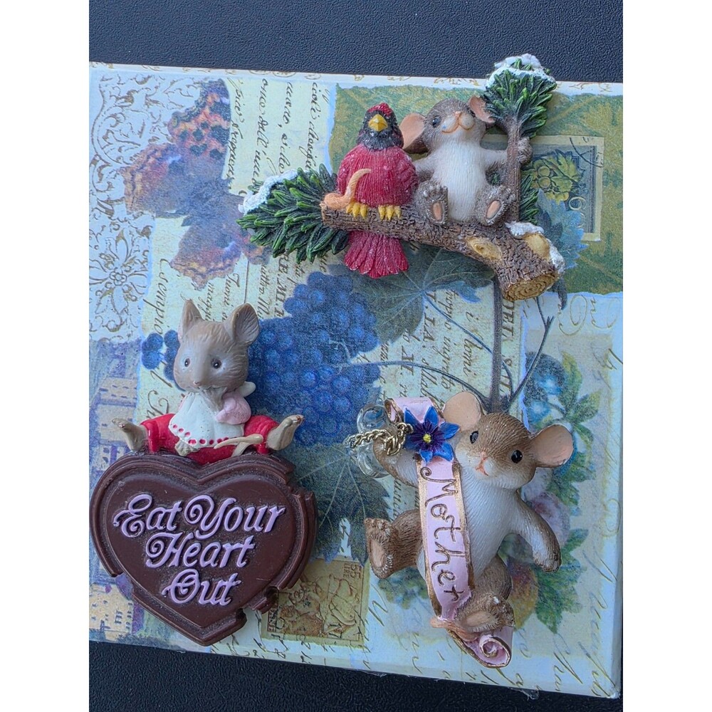 Lot of 3 Vintage Charming Tails Mouse Brooch Pins Dean Griff Enesco Fitz & Floyd